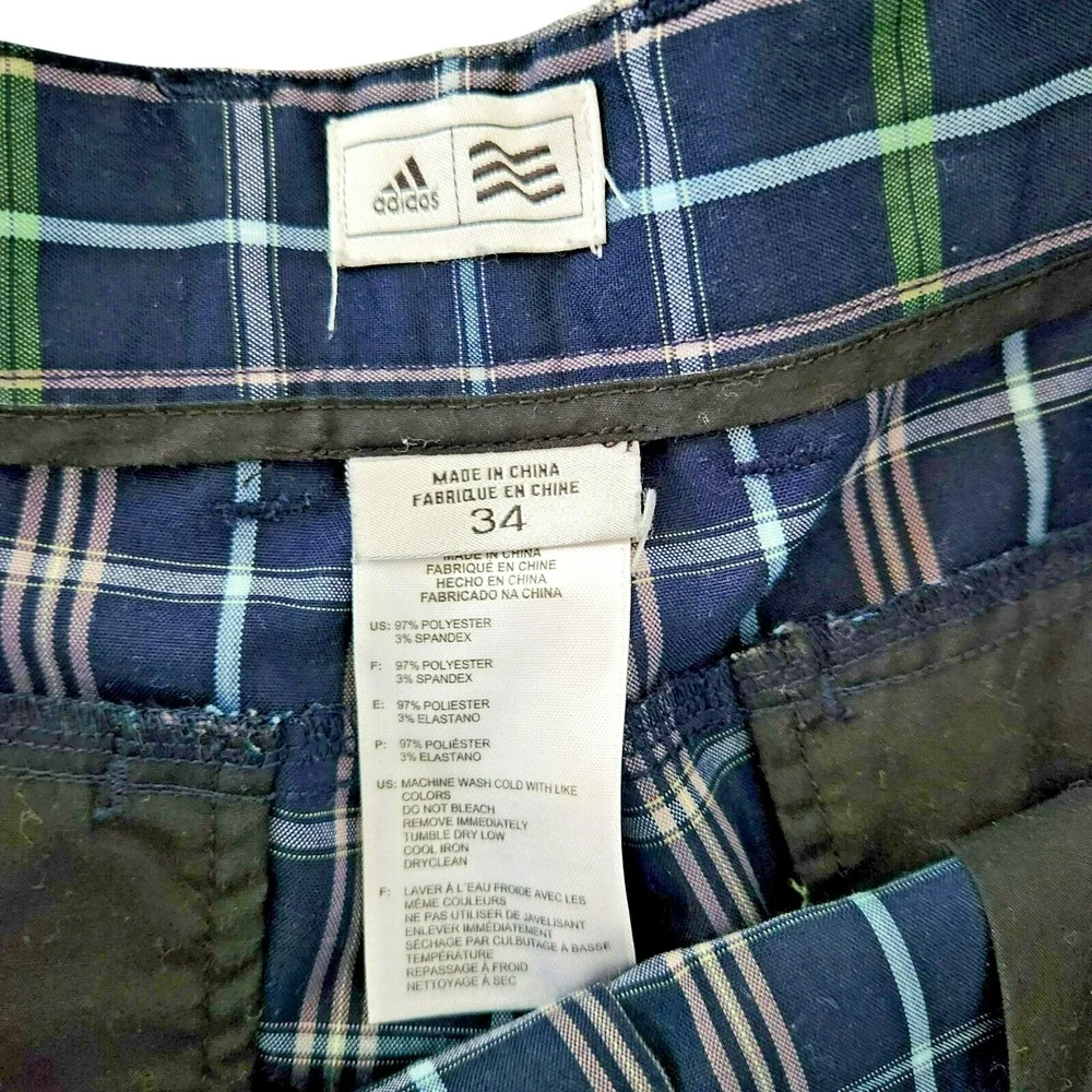 Adidas Golf Shorts‎ Mens 34 Navy Blue Plaid Performance Flat Front Stretchy